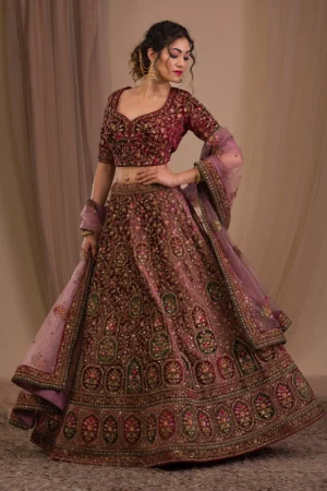 Onion Pink Zariwork Velvet Readymade Lehenga