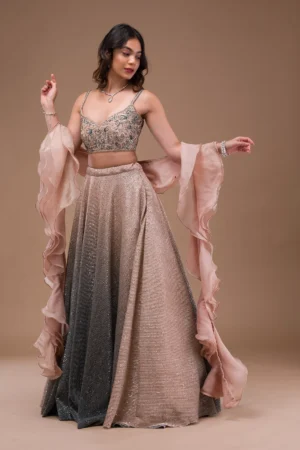 Pink Sequins Lycra Readymade Lehenga