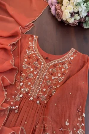 Anarkali Orange Georgette Kurta Set with Intricate Mirror & Gota Patti Work