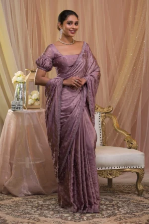 Lavender Stonework Crepe Designer Saree