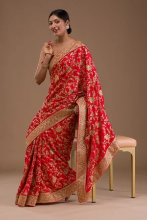 Red Zariwork Crepe Saree