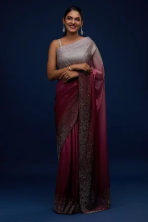 Wine Tissue Designer Saree