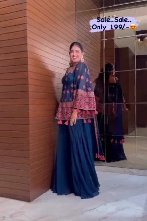 Blue Color Heavy Work Sharara Suit Set For Festive Wear